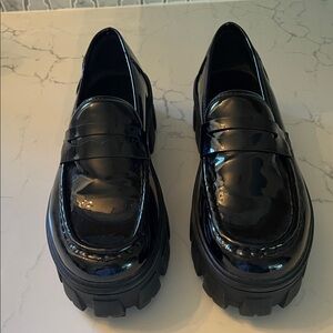 Glossy Black Loafers with Thick Sole